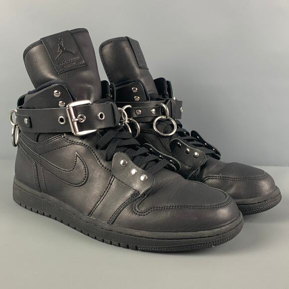 COMME des GARCONS x AJ1 FW19 Bondage Size 10 Black Leather High Top Sneakers - Picture 2 of 9